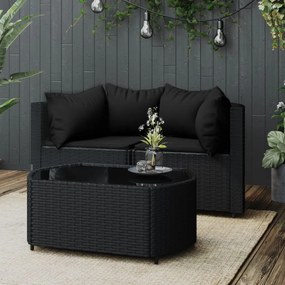 vidaXL 3 pcs conjunto lounge de jardim c/ almofadões vime PE preto