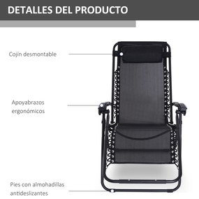 Outsunny Espreguiçadeira Dobrável para Jardim Espreguiçadeira Gravidade Zero para Praia Textilene Estrutura de Aço carga 150kg 90x65x110 cm Preto