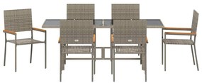 Conjunto de Jantar vidaXL de 7 peças Cinza Rattan