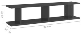 Estantes de parede 2 pcs derivados de madeira cinza brilhante