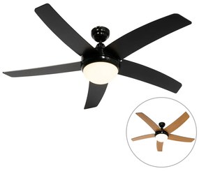 Ventilador de teto inteligente preto com impressão de madeira 132cm incl. LED regulável com controle remoto - Cool Moderno