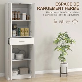 Armário de cozinha moderno com portas 60 x 35 x 180 cm, prateleiras ajustáveis e gaveta, branco