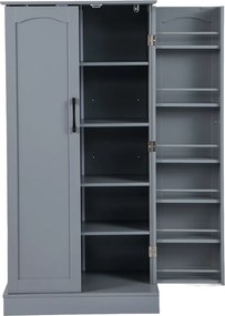 Armário de despensa cozinha com 2 portas e 16 prateleiras Dispositivos antivolto Armário moderno para sala de jantar 60 x 40 x 120 cm Cinza