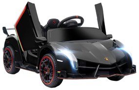 HOMCOM Carro Elétrico Lamborghini 12V Velocidade Máxima 7 km/h com Controlo Remoto MP3 Luzes e Cinto de Segurança 111x61x45 cm Preto