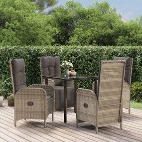 vidaXL 5 pcs conjunto jantar jardim c/ almofadões vime PE preto/cinza