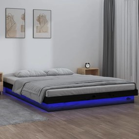 vidaXL Estrutura cama casal c/ LEDs 135x190 cm madeira maciça preto