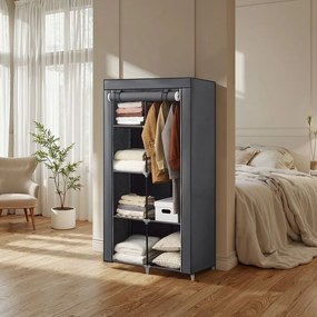 Guarda roupa, 1 varão para cabides, 6 prateleiras 88 x 45 x 168 cm cinzento