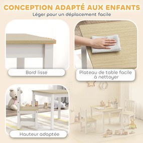 Mesa infantil com cadeira, conjunto composto por uma mesa e duas cadeiras infantis em madeira para desenhar, brincar e estudar, 56 x 52 x 48 cm, natur
