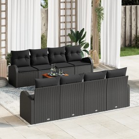 Conjunto de Sofá de Jardim de 9 Peças com Almofadas Preto Vime PE Acác