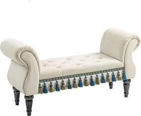 HOMCOM Banco estofado, banco, design vintage, até 150 kg, 117x40x58 cm, bege | Aosom Portugal