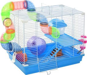 PawHut Gaiola para Hamster 46x30x37cm Gaiola para Roedores com Tubos Comedouro Bebedouro Rampa Roda de Exercícios Multicor | Aosom Portugal