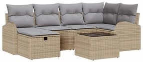 Conjunto de Sofá de Jardim de 7 Peças com Almofadas Bege Rattan