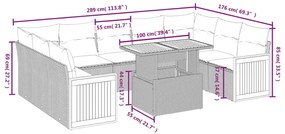 10 pcs conjunto sofás de jardim c/ almofadões vime PE preto