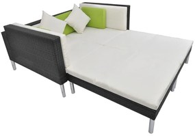 4 pcs conjunto lounge de jardim c/ almofadões vime PE preto