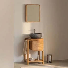 Conjunto De Móveis De Banheiro Em Madeira De Teca Bradley Irregular Em Cimento Preto ↔︎40 Cm Fedro & Rectangular - Sklum