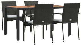 5 pcs conjunto de jantar p/ jardim c/ almofadões vime PE preto