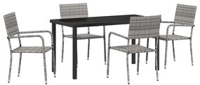 Conjunto de Jantar de 5 Peças em Cinza, feito de Rattan Sintético.
