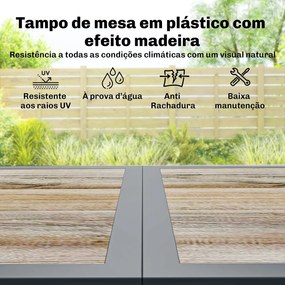 Conjunto de Mesa e Cadeiras de Jardim de 7 Peças Móveis de Jardim para Exterior com Mesa de Plástico PSPC 6 Cadeiras Empilháveis Cinza Escuro