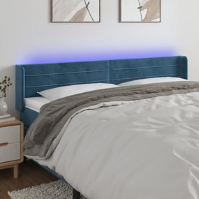 Cabeceira cama c/ luzes LED veludo 183x16x78/88 cm azul-escuro