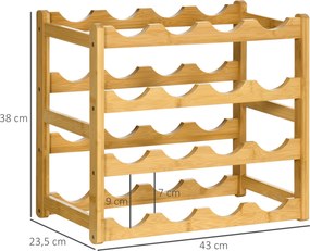 Garrafeira em bambu com 4 níveis, capacidade para 16 garrafas, 43 x 23,5 x 38 cm, madeira natural