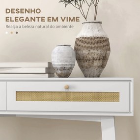 Mesa Consola para Entrada Mesa de Entrada com 2 Gavetas de Desenho de Vime para Sala Corredor 100x30x81 cm Branco