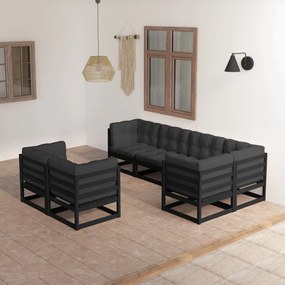 7 pcs conjunto lounge de jardim c/ almofadões pinho maciço