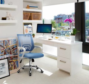 Cadeira de escritório FISS NEW (M), branco, rede e tecido azul