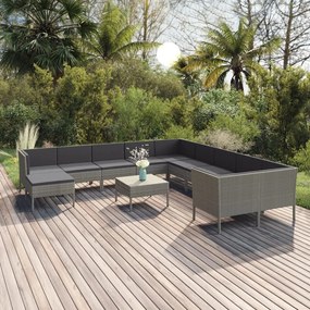 vidaXL 12 pcs conjunto lounge de jardim c/ almofadões vime PE cinzento