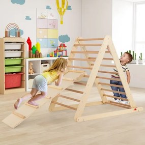 Escada triangular dobrável de madeira para crianças dos 6 meses aos 6 anos para a casa e o quarto das crianças 122 x 71 x 110 cm Natural