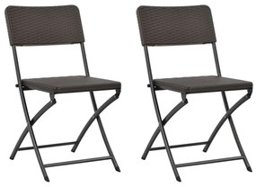44551 vidaXL Cadeiras de jardim dobráveis 2 pcs PEAD e aço castanho