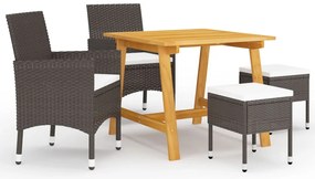 5 pcs conjunto de jantar para jardim castanho