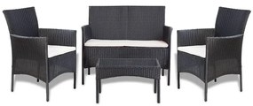 44186 vidaXL 4 pcs conjunto lounge de jardim c/ almofadões vime PE preto