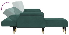 Sofá-cama em forma de L 271x140x70 cm veludo verde-escuro