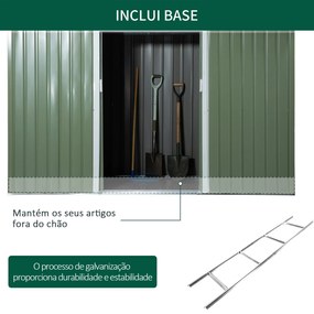 Abrigo de Jardim 280x130x172cm Abrigo de Exterior de Aço Galvanizado com Porta Corredeira e Ventilações para Armazenamento de Ferramentas Verde Claro