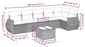 7 pcs conjunto de sofás jardim c/ almofadões vime PE castanho
