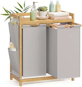 Cesto da roupa suja com 2 compartimentos 63 x 33 x 78 cm Cinzento