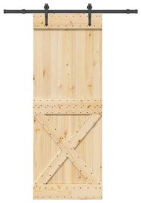 vidaXL Porta de correr com ferragens 85x210 cm madeira de pinho maciça
