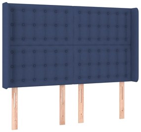 Cama box spring c/ colchão e LED 140x200 cm tecido azul