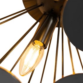 Candeeiro de teto design preto com ouro 54cm 3 luzes - Cerchio Design