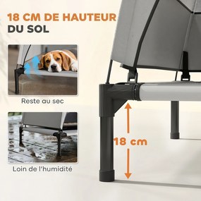 Cama Elevada para Cão com Cobertura, 76 x 61 x 70 cm, Cobertura de Três Lados, Cinzento-Claro