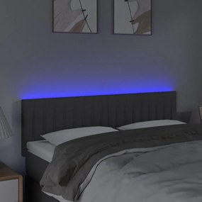 Cabeceira de cama c/luzes LED tecido 144x5x78/88cm cinza-escuro