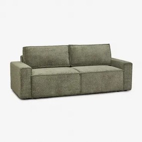 Sofá-cama De 3 Lugares Estofado Tampere Bouclé Verde Army - Sklum