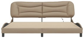 Estrutura cama c/ luzes LED 200x200 cm couro artif. cappuccino