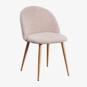 Cadeira De Jantar Estofada Em Tecido Bouclé Kana Deluxe Madeira Natural & Bouclé Cor-de-rosa - Sklum