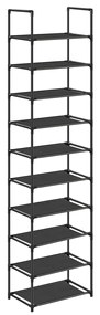 SONGMICS Sapateira de 10 níveis, suporte para sapatos, armazenamento compacto para sapatos, 45 x 28 x 173 cm, estrutura de metal, prateleiras de tecido não tecido, para corredor, quarto, preto LSH010B02