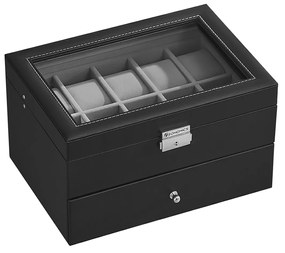 Caixa organizadora para relógios com tampa de vidro | SONGMICS | 28.5 x 20.5 x 16 cm | preto | JWB020.