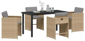 Conjunto de Jantar de Jardim com 5 Peças e Almofadas em Bege Rattan Po