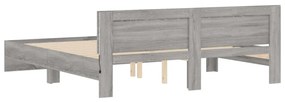 Estrutura cama c/ cabeceira/luzes LED 180x200cm cinzento sonoma