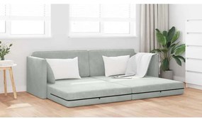 Sofá Cama de Chão 2-em-1 Cinza Claro 213x144x60 cm Veludo
