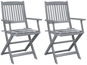 Cadeiras exterior dobráveis c/ almofadões 2 pcs acácia maciça